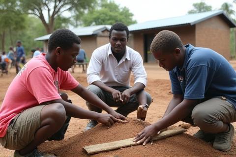 Volunteers working on a community development project.