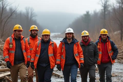 Volunteers assisting in disaster relief efforts.